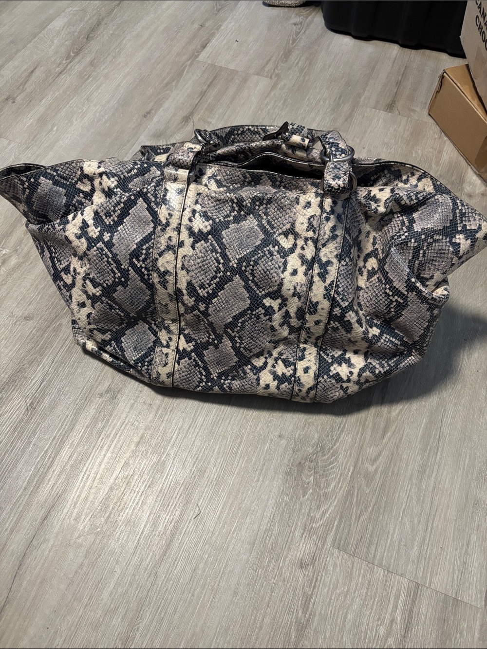 Club Monaco Snake-Print Tote in Black & Cream